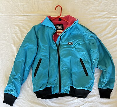 #ad VINTAGE Woolrich Jacket Womens XL Blue black Pink Lined Bomber Full Zip VGC $65.00