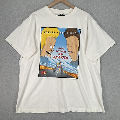 #ad Vintage Bevis and Butthead Do America Shirt Adult XL White Mike Judge MTV 90s $72.99
