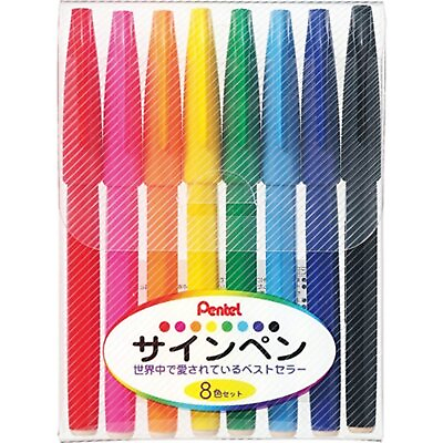 #ad Pentel Water based SIGN PEN 8 Color Set S520 8 Free Ship w Tracking# New Japan $25.09