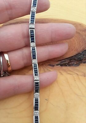 #ad 9Ct Emerald Cut Simulated Sapphire White Gold Plated Women#x27; Bracelet 925 Silver $296.99