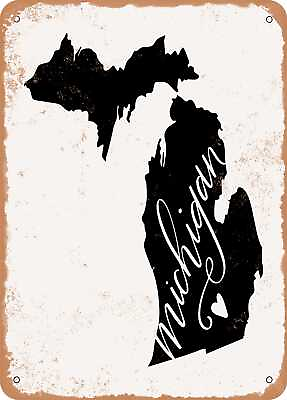#ad Metal Sign Michigan Heart Vintage Rusty Look $18.66