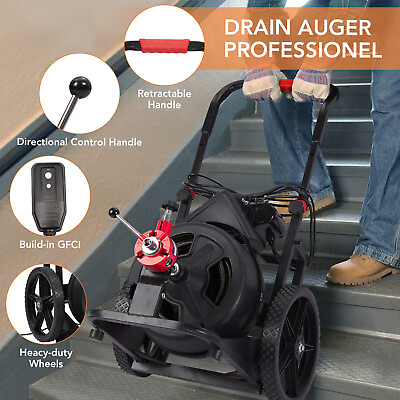 #ad 1 2 Inch Auto feed Electric Drain Auger for 1” to 4” Pipes with 6 Cutters Glove $465.91