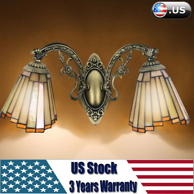 #ad Antique Tiffany Bathrooms Vanity Light Fixture Vintage Stained Glass Wall Light $71.82
