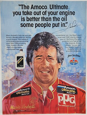 #ad 1987 Amoco Oil Mario Andretti Indy 500 Print Ad Man Cave Poster Art Deco 80#x27;s $10.88