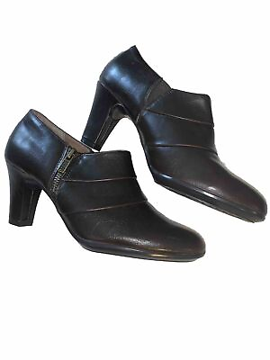 #ad NEW Aerosoles Heelrest Womens 9 Black Heels Booties Shoes Side zip 59446 Pleate $24.00