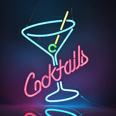 Cocktails Neon Sign for Wall Decor Man Cave Bar Home Art Neon Light Handmade LED $64.61