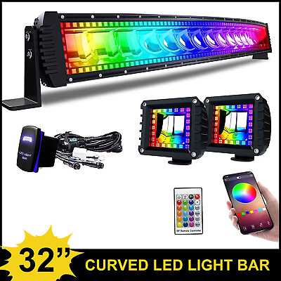 32inch 180W LED Light Bar Spot Flood Combo Offroad Driving Lamp Wiring RGB Halo $195.99