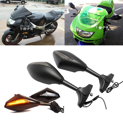 #ad MOTORCYCLE LED TURN SIGNALS MIRRORS FOR KAWASAKI ZX6R 9R 10R SUZUKI SV650S 1000S $34.85