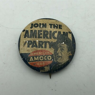 #ad 1940s Vintage American Oil Company Amoco Gas Advertising Badge Pinback AS IS M4 $11.66