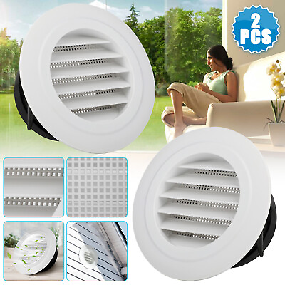 #ad 2 PCS 4 Inch Round Air Soffit Vents Oblique Louver Grille Cover with Fly Screen $10.48