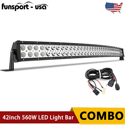 42inch Curved LED Light Bar 560W Flood Spot Combo Off Road Truck Wiring Harness $53.97