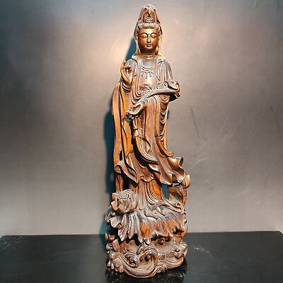 #ad Wooden Chinese Kwan Yin Statues Figurines Quan Yin Statues Buddha Wood Carving $91.56