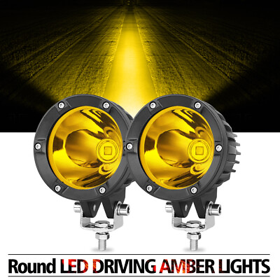 2x 4quot; Round LED Fog Amber Lights Hyper Spot Bumper Driving Pod Bar Off Road $65.98