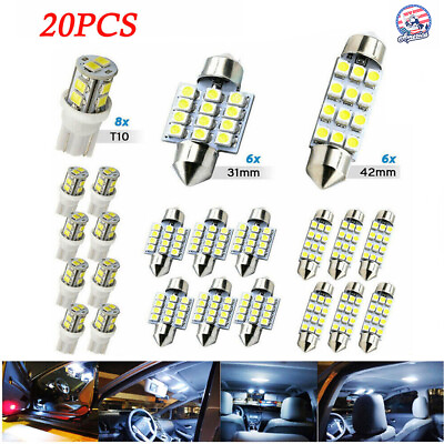 20pcs LED Interior Lights Bulbs Kit Car Trunk Dome License Plate Lamps 6000K $7.99