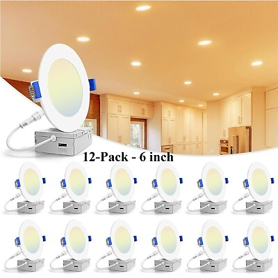 #ad 12 Pack 6 Inch LED Recessed Light with Night Light Canless Ultra Thin Wafer $88.00
