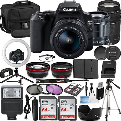#ad Canon EOS 250D Vlogger Kit:18 55mm amp;75 300mm Lenses2x64GB CardRing LightMore $899.00
