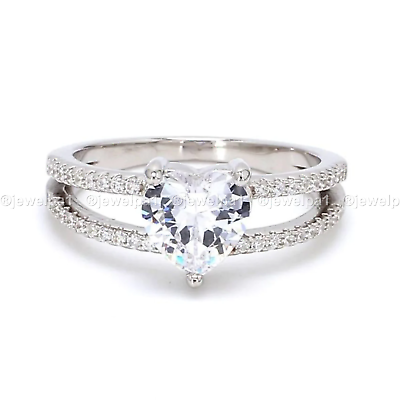 #ad Heart Cut 1.50 Carat Moissanite Split Shank Engagement Ring Solid 14K white Gold $233.06