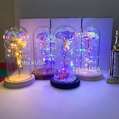 crystal Galaxy rose in the glass dome 20 led lights gift for girlfriend mom wife $16.99