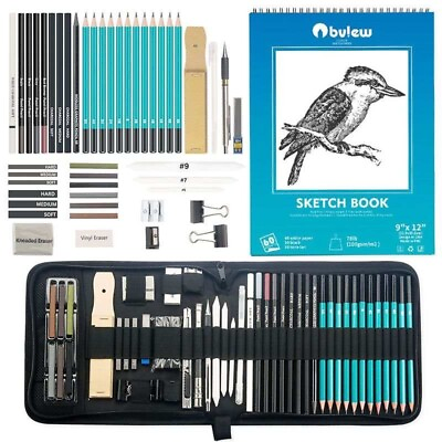 #ad 50 pcs Professional Drawing Artist Kit Set Pencils and Sketch Charcoal Art amp; Bag $17.95