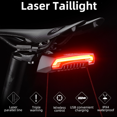 #ad Bike Rear Taillight Laser Lamp Bicycle Turn Turn Signal Warning Light Blinker GBP 33.99