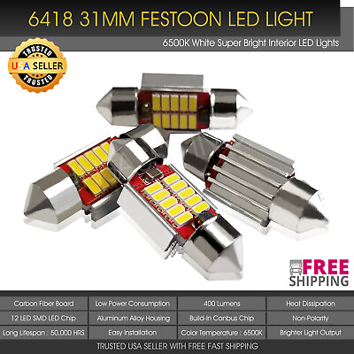 #ad 4X 31mm DE3423 Festoon LED Bulb 10 SMD Map Dome Interior License Plate Light $10.59