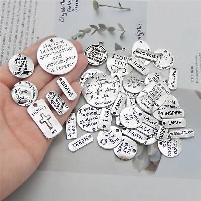 #ad Lot of 20 Retro Silver Tag Alloy Charm Word Engraved Bracelet Pendant Findings $6.64