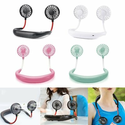 #ad Portable USB Rechargeable Neckband Lazy Neck Hanging Dual Cooling Mini Fan $8.75