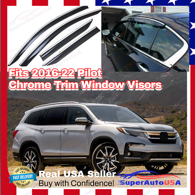 #ad For Honda Pilot 2016 2022 Chrome Trim WV Window Visor Rain Sun Vent Guard Shade $49.99