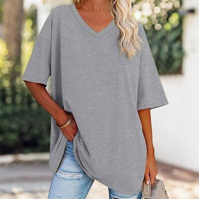 #ad WomenS OverSized T Shirt V Neck Drop Shoulder Half Sleeve Comfortable CaSual Top $18.75