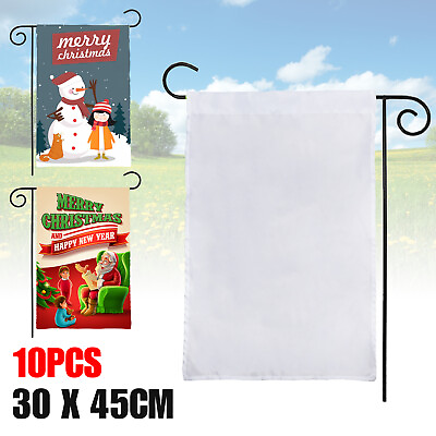 #ad 10Pcs White Sublimation Blank Flags Polyester Garden Parade Banner Decoration US $10.48