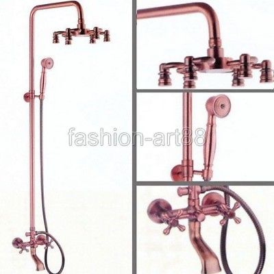 #ad Red Copper Antique Dual Handle Bathroom Rain Shower Faucet Set Tub Tap Frg014 $143.99