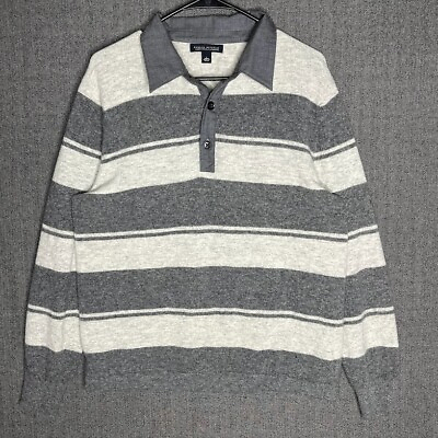 #ad Banana Republic Sweater Shirt Men#x27;s Large Gray Striped Lambswool Cashmere Collar $35.00