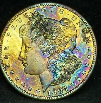 #ad 1897 S Toning Color Morgan Dollar Toned 90% Silver#419 $146.88