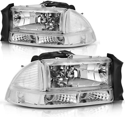 #ad For 1997 2004 Dodge Dakota Durango Chrome Clear Headlights Head Lamps LeftRight $165.00