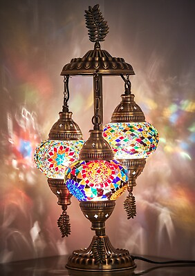#ad 3 Globes Turkish Moroccan Mosaic Bohemian Boho Colorful Table Bedside Lamp Light $99.80