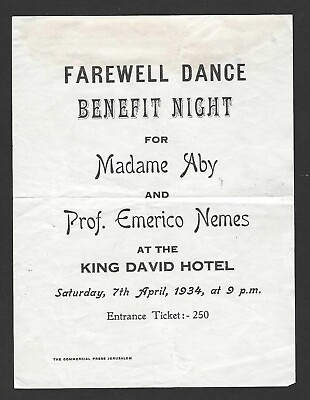 #ad PALESTINE 1934 FAREWELL DANCE TICKET 250 PIASTERS HELD IN JERUSALEM $99.99