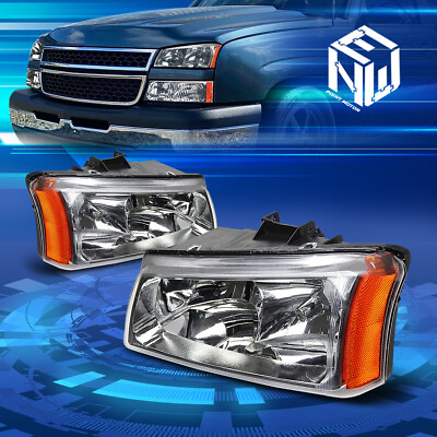 #ad For 03 07 Avalanche Silverado 2Pcs Chrome Amber Side Headlight Lamps Replacement $63.88