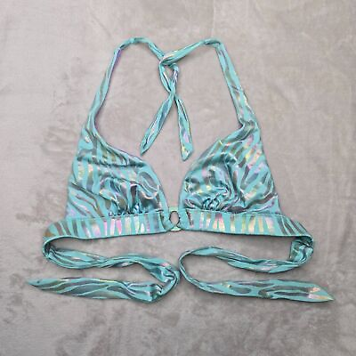 #ad Victoria#x27;s Secret Blue Silver Bikini Halter Top Tie Back Swimwear Size Medium $25.00