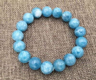#ad Natural 12mm Blue Larimar Gemstone Round Beads Water Pattern Bracelet 7.5quot; AAA $4.99