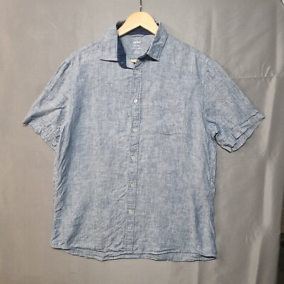 #ad Celio Short Sleeve Linen Shirt Mens Size Large Blue Summer Cool Lightweight GBP 14.99