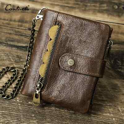 #ad Contacts Men#x27;s RFID Oil Leather Wallet Photo Coin 7 Card Holder Anti Theft Chain $22.96