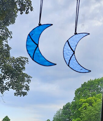 #ad 2 Stained Glass Boho Style Crescent moon#x27;s. 5quot; Long X 3quot; wide. $22.95