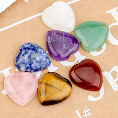 #ad 7 Chakra Stones Set Heart shape Reiki Engraved Healing Quartz Crystal Gemstone $10.22