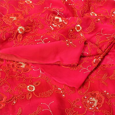 #ad Sanskriti Vintage Pink Sarees Pure Georgette Embroidered Tie Dye Sari Fabric $37.23