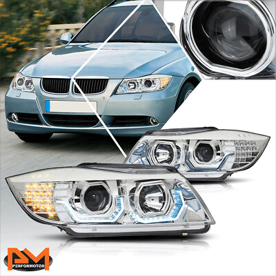 #ad For 09 12 BMW E90 3D LED Angle Eye Projector Headlight Lamp Chrome Housing Pair $375.89