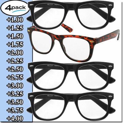 #ad Mens Womens Reading Glasses 4 Pairs Unisex Classic Retro Style Readers All Power $10.95