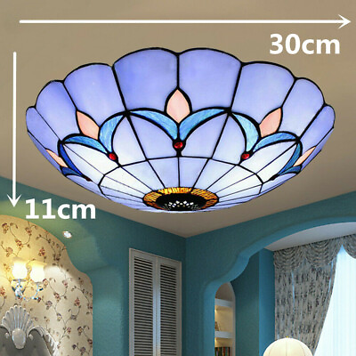 #ad LED Tiffany Style Ceiling Light Stained Glass Flush Mount Lamp Shade Fixture $58.80