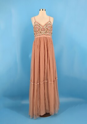 #ad Needle amp; Thread New 8 Pink Embroidered Tulle Maxi Dress with Cami Straps $249.99