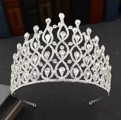 #ad Bride Wedding Crown Tiara Silver Rhinestone Princess Queen Crystal Pageant Crown $29.99