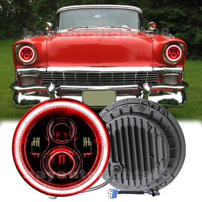#ad Fit CHEVY BEL AIR 1955 1956 1957 7quot; INCH ROUND LED HEADLIGHTS Red DRL Hi Lo Beam $33.73